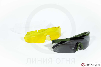 Очки стрелковые ShotTime Lynx зеленые, 3 линзы
